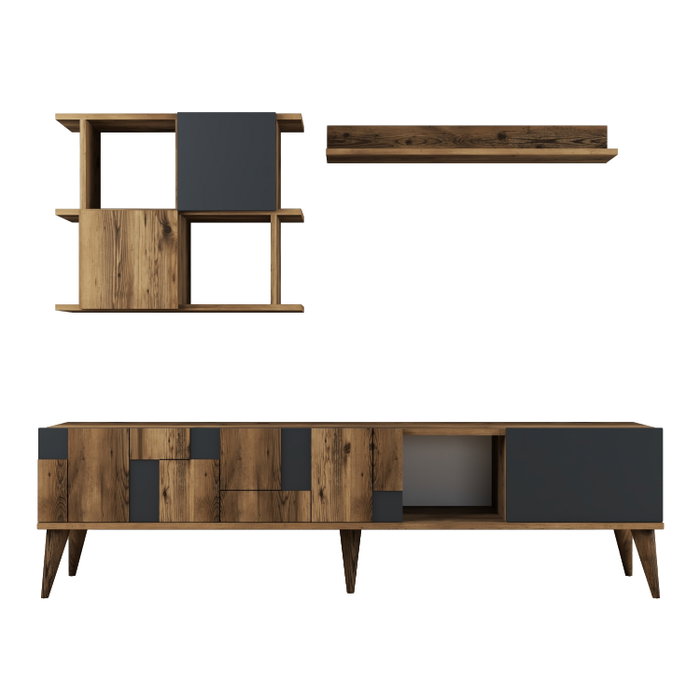 Hanah Home Madrid - Mueble de TV y Estantes de Pared Nogal y Antracita
